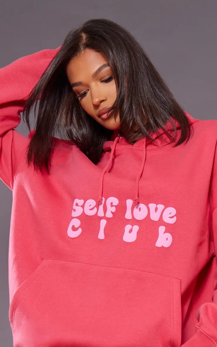 Hoodie rose foncé à slogan Self Love Club oversize