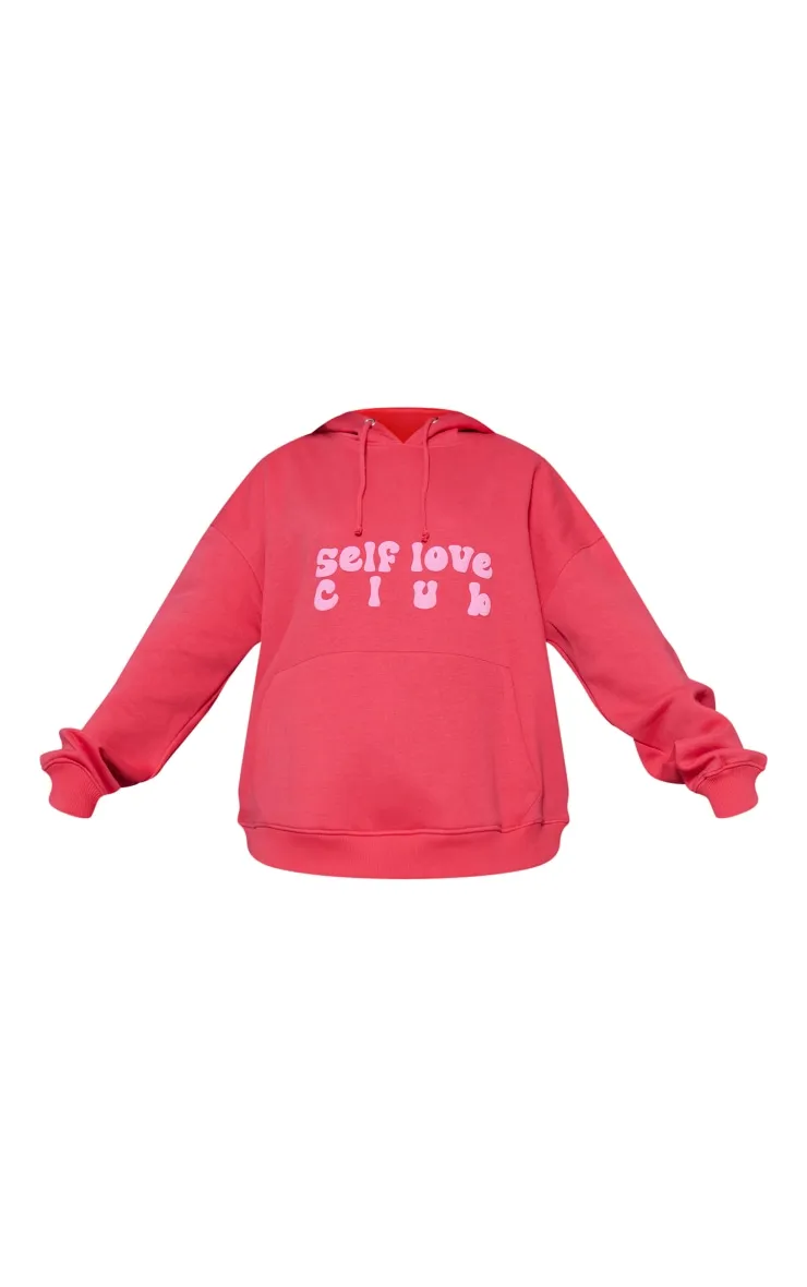 Hoodie rose foncé à slogan Self Love Club oversize