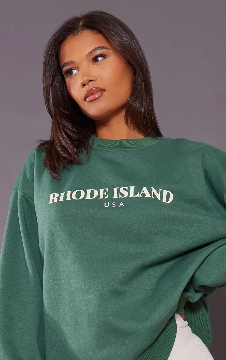 Hoodie vert mousse imprimé Rhode Island