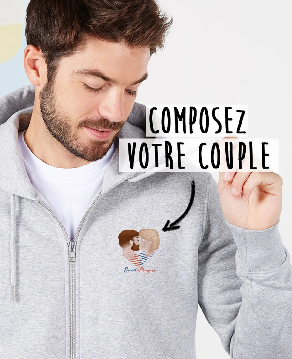 Hoodie zippé homme Couple coeur imprimé personnalisé