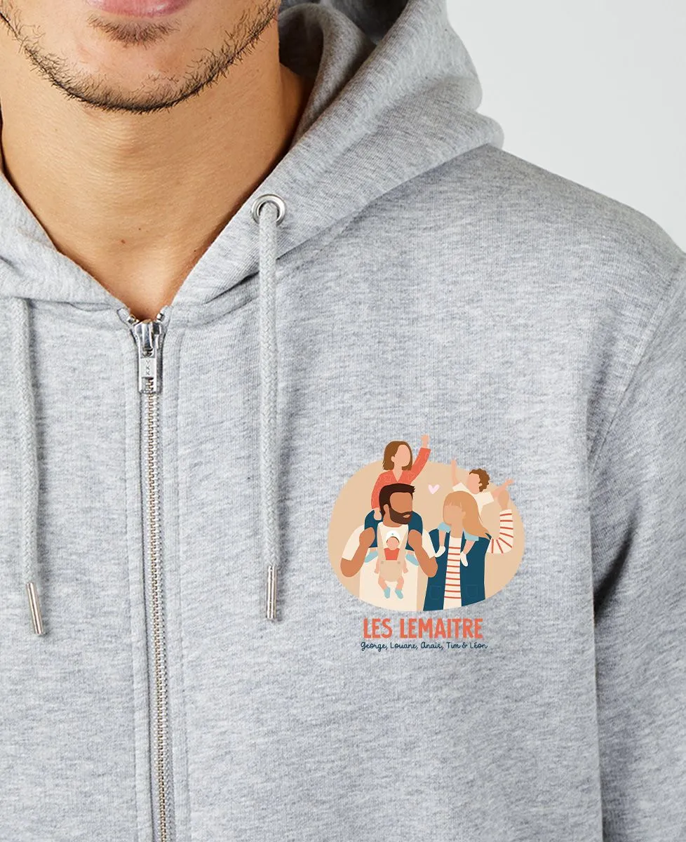 Hoodie zippé homme Famille sur les épaules