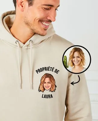 Hoodie zippé homme Propriété de visage personnalisé