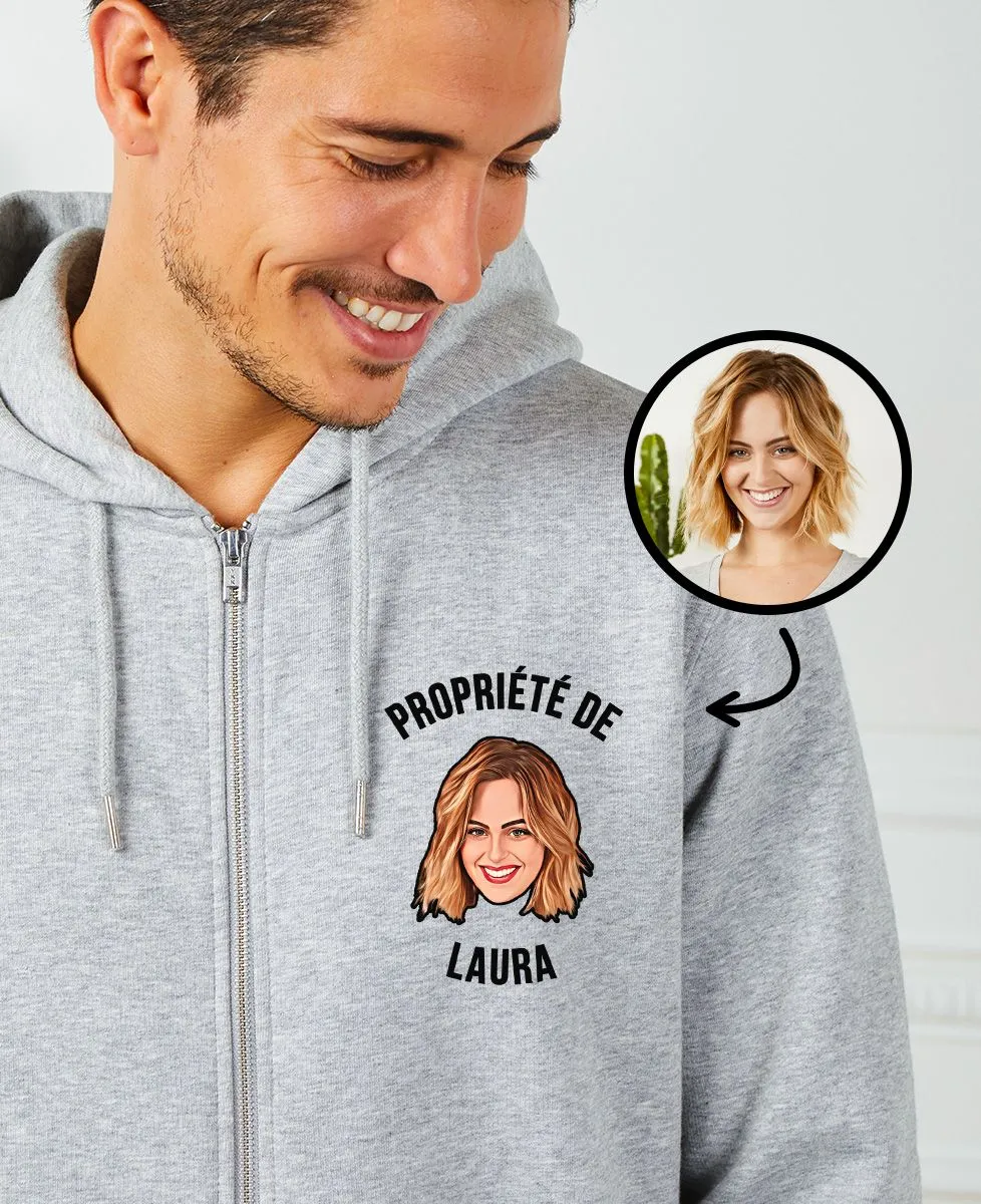 Hoodie zippé homme Propriété de visage personnalisé