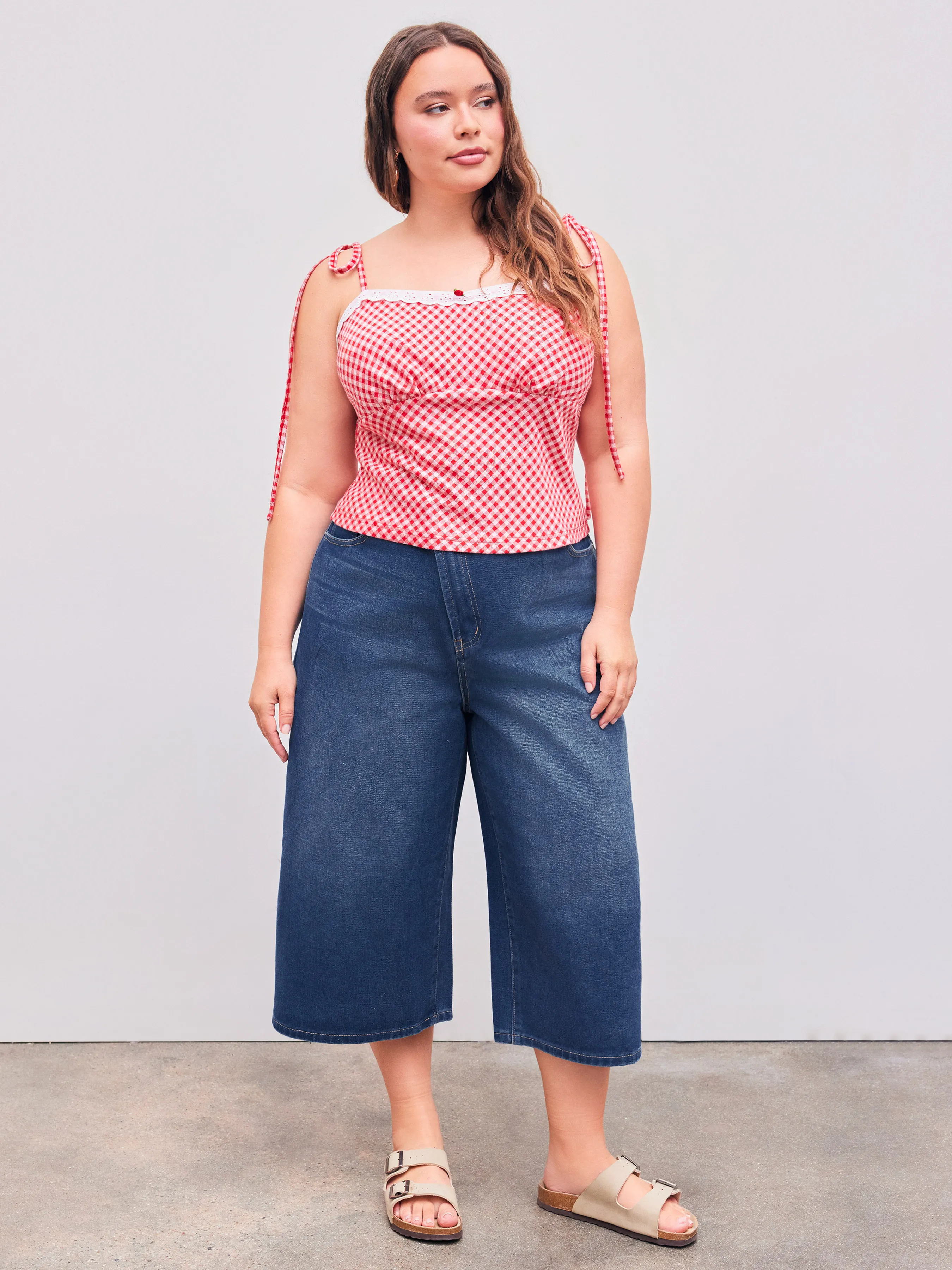 Jeans baggy capris en denim taille moyenne unis Curve & Plus