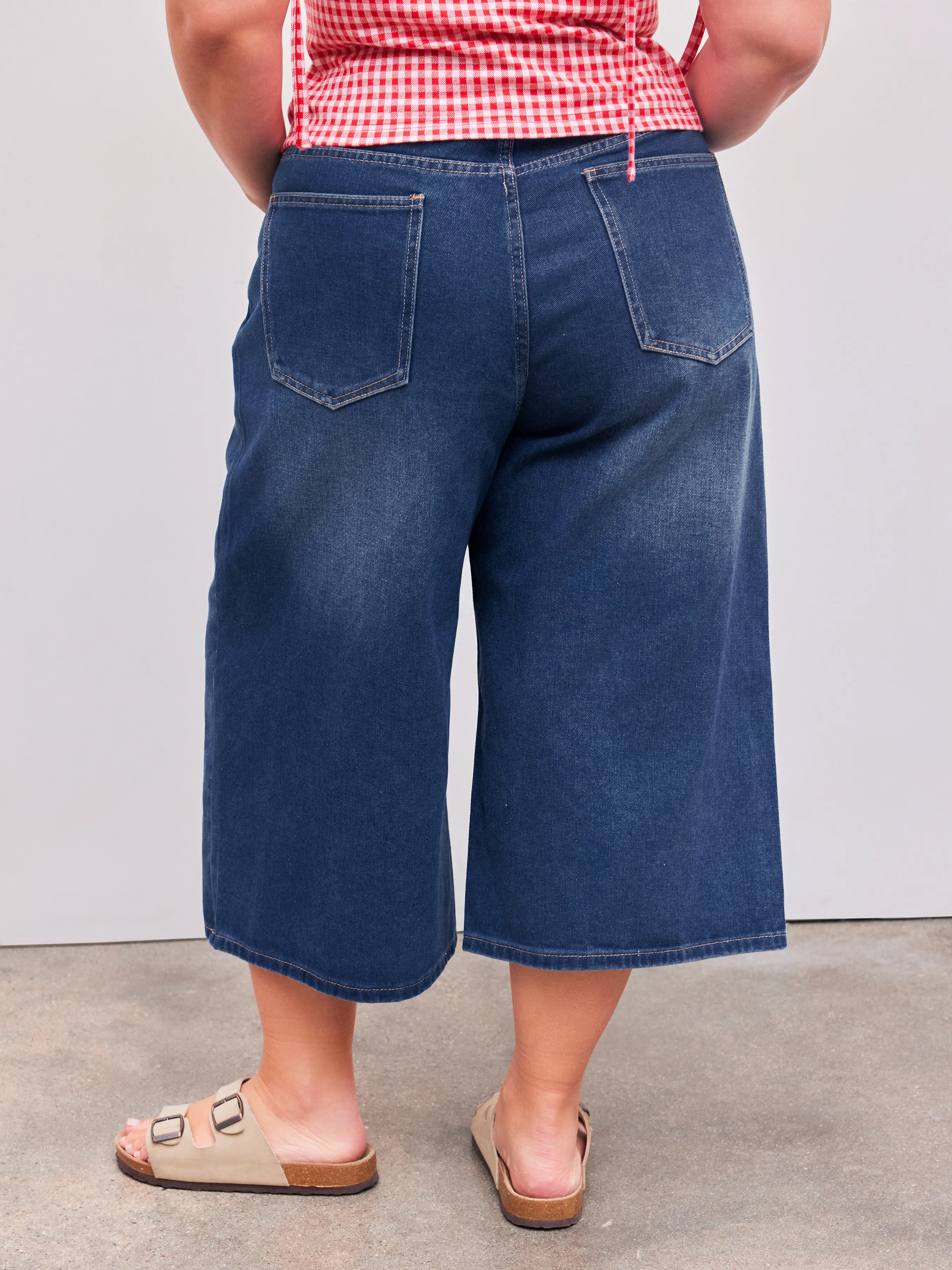 Jeans baggy capris en denim taille moyenne unis Curve & Plus