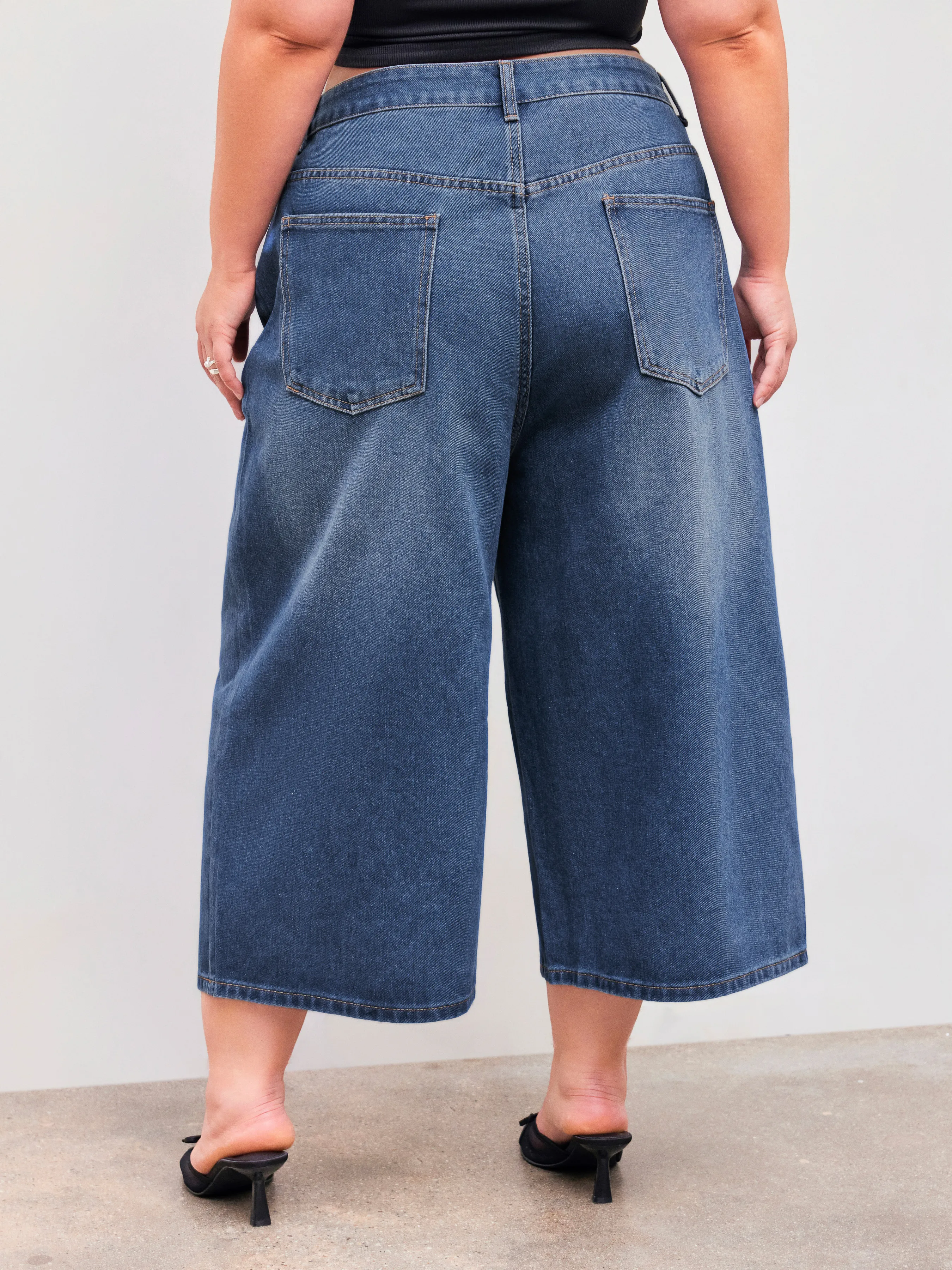 Jeans baggy capris en denim taille moyenne unis Curve & Plus