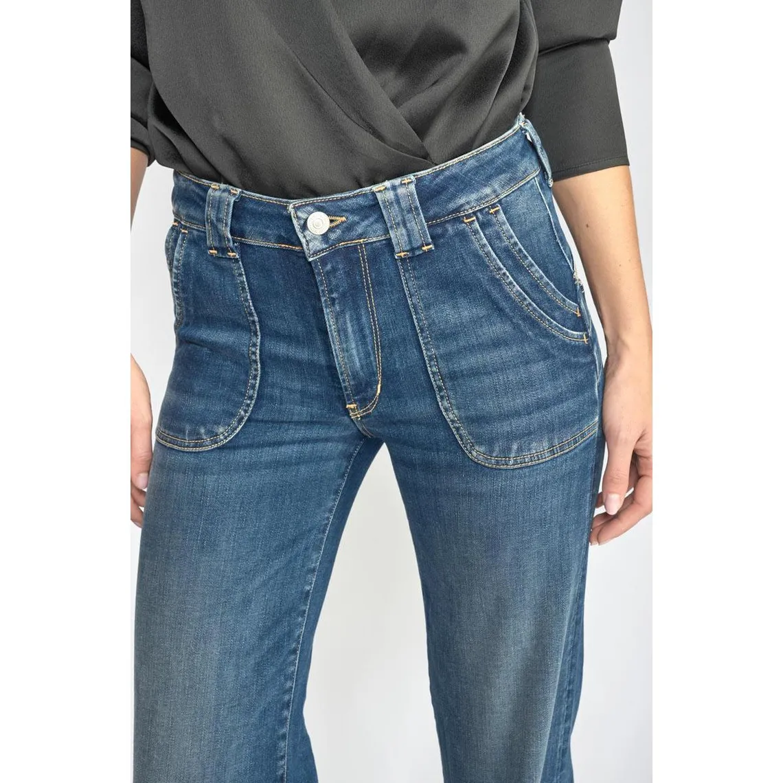 Jeans Puggy pulp flare taille haute bleu N°3 en coton | 3 Suisses