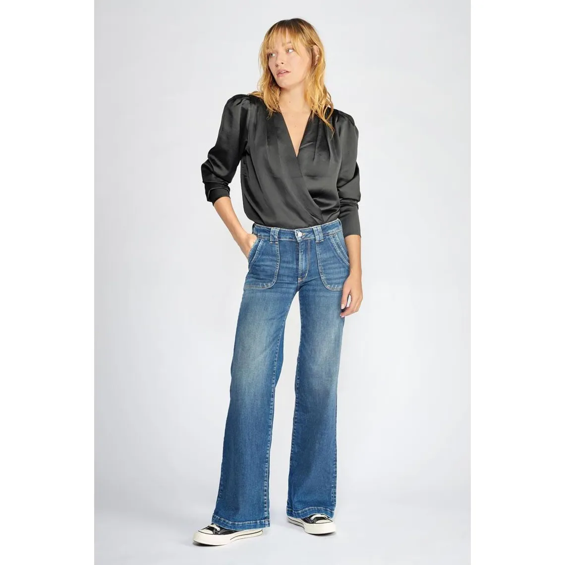 Jeans Puggy pulp flare taille haute bleu N°3 en coton | 3 Suisses