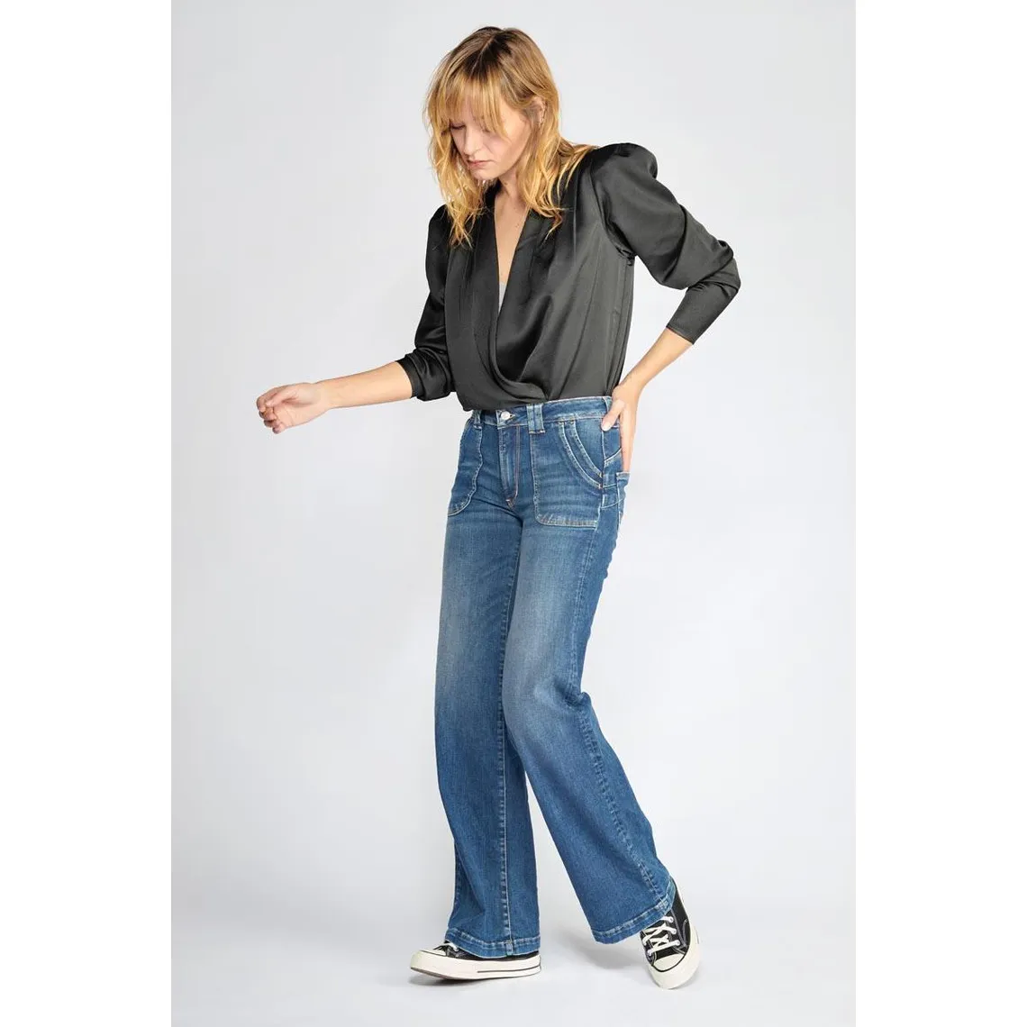 Jeans Puggy pulp flare taille haute bleu N°3 en coton | 3 Suisses