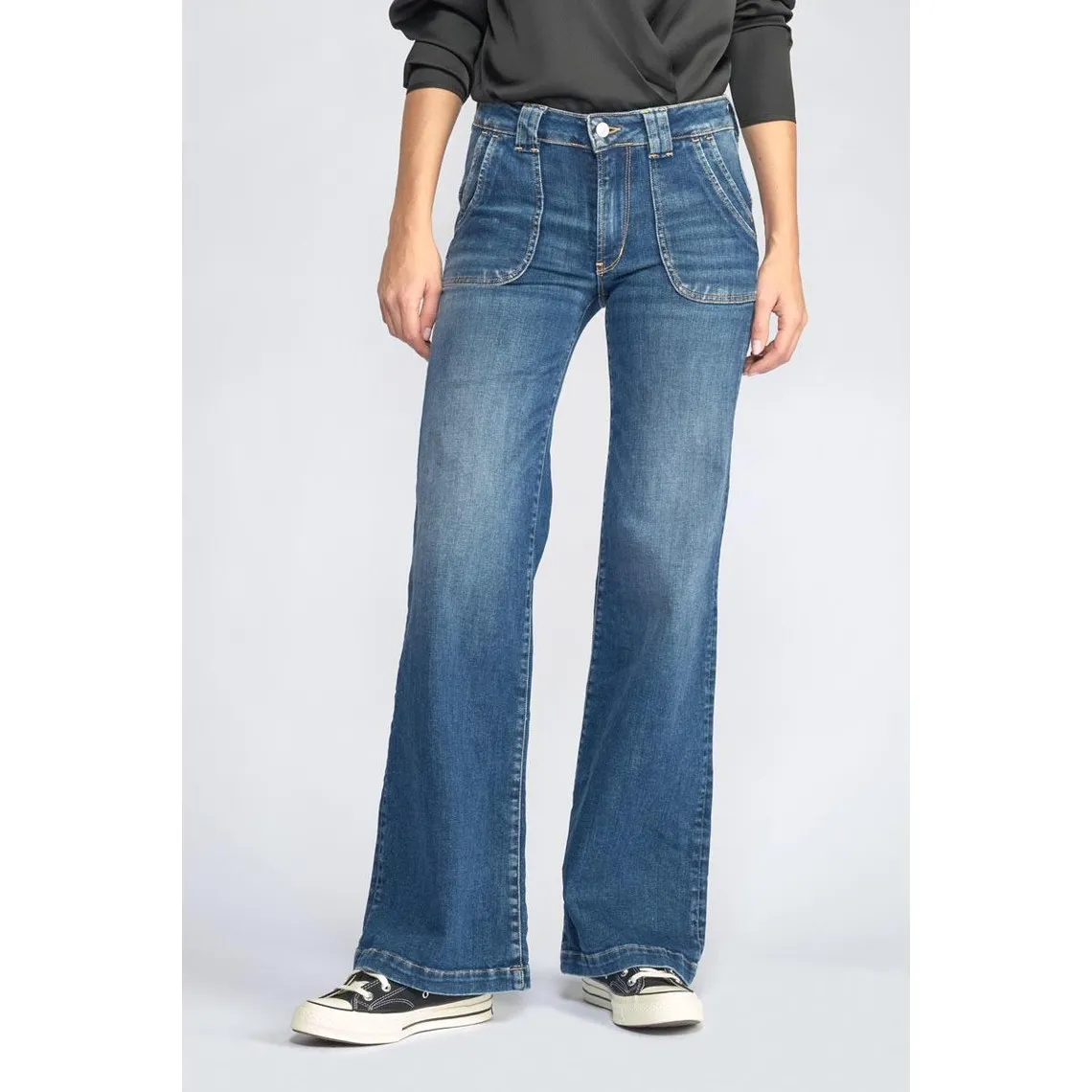 Jeans Puggy pulp flare taille haute bleu N°3 en coton | 3 Suisses