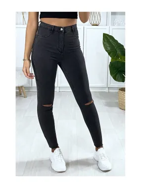 Jeans slim en anthracite déchiré aux genoux avec poches à larrière