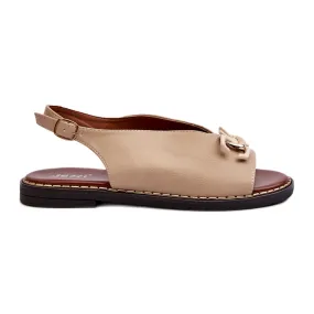 Jezzi Sandales Femme Talon Plat Avec Décoration, Beige Loraeleh