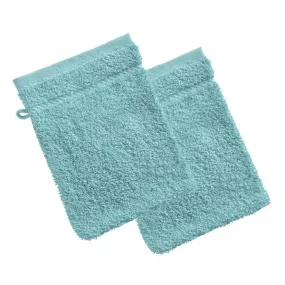 Lot de 2 gants de toilette CLAIRE 420 en coton bleu aqua | 3 Suisses