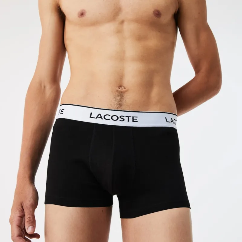 LOT DE 3 BOXERS COURTS NOIRS LACOSTE AVEC CEINTURE CONTRASTÉE IMPRIMÉE