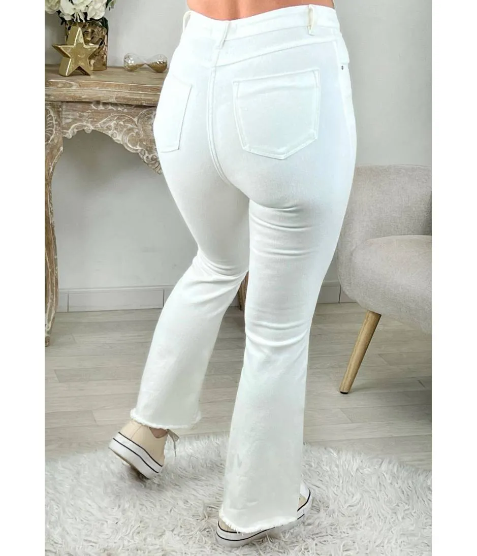 Mon jeans taille haute blanc " flare & used"