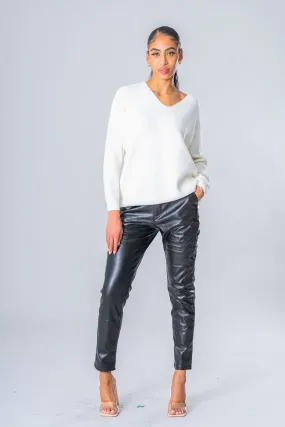 Pantalon cuir vegan 2 boutons noir