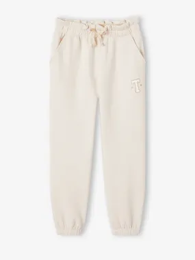 Pantalon jogging en molleton fille ceinture paperbag beige chiné - Vertbaudet