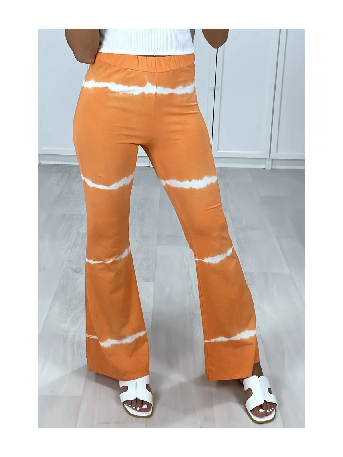 Pantalon patte deph orange motif tie  dye