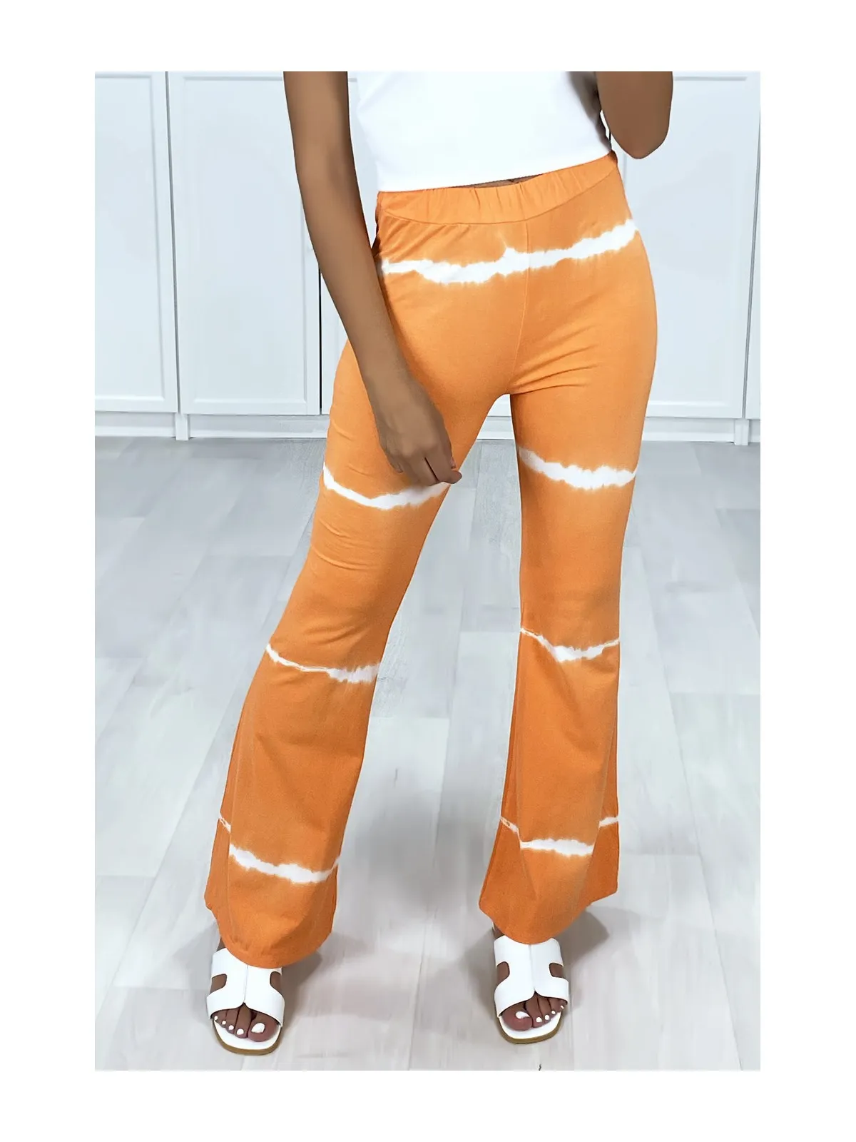 Pantalon patte deph orange motif tie  dye