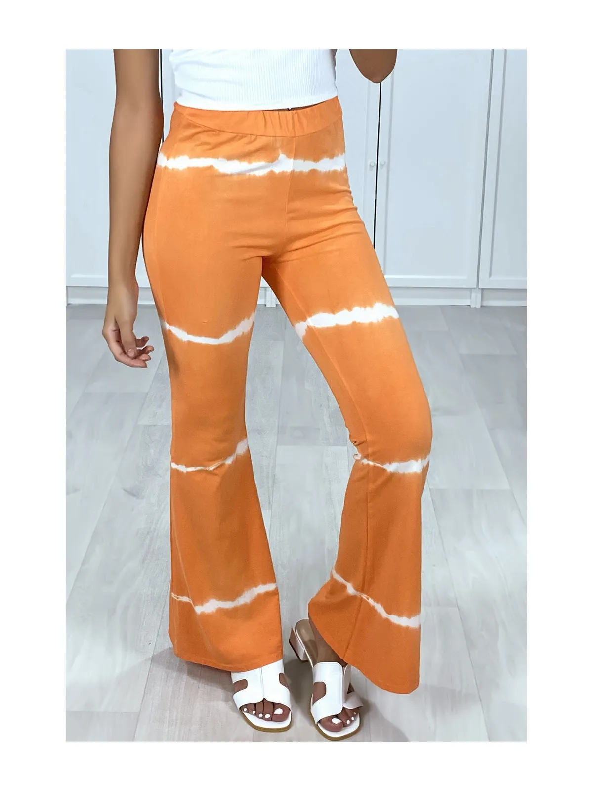 Pantalon patte deph orange motif tie  dye