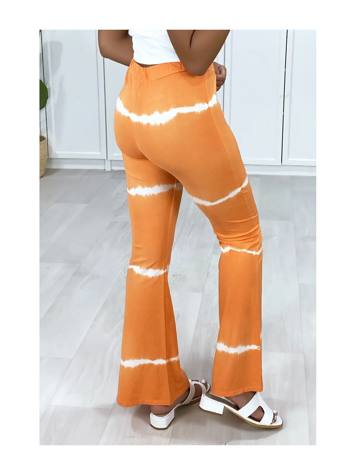 Pantalon patte deph orange motif tie  dye