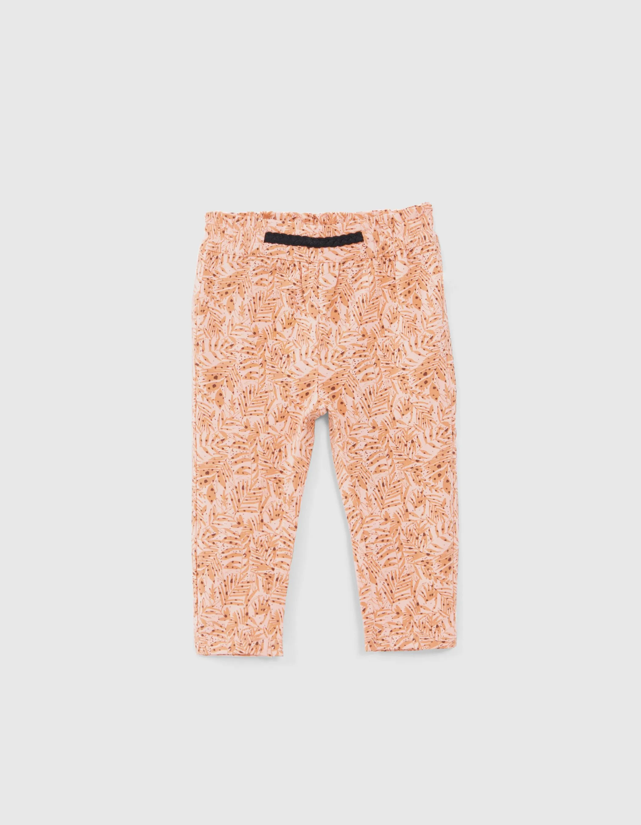 Pantalon pêche maille imprimé feuillage bébé fille