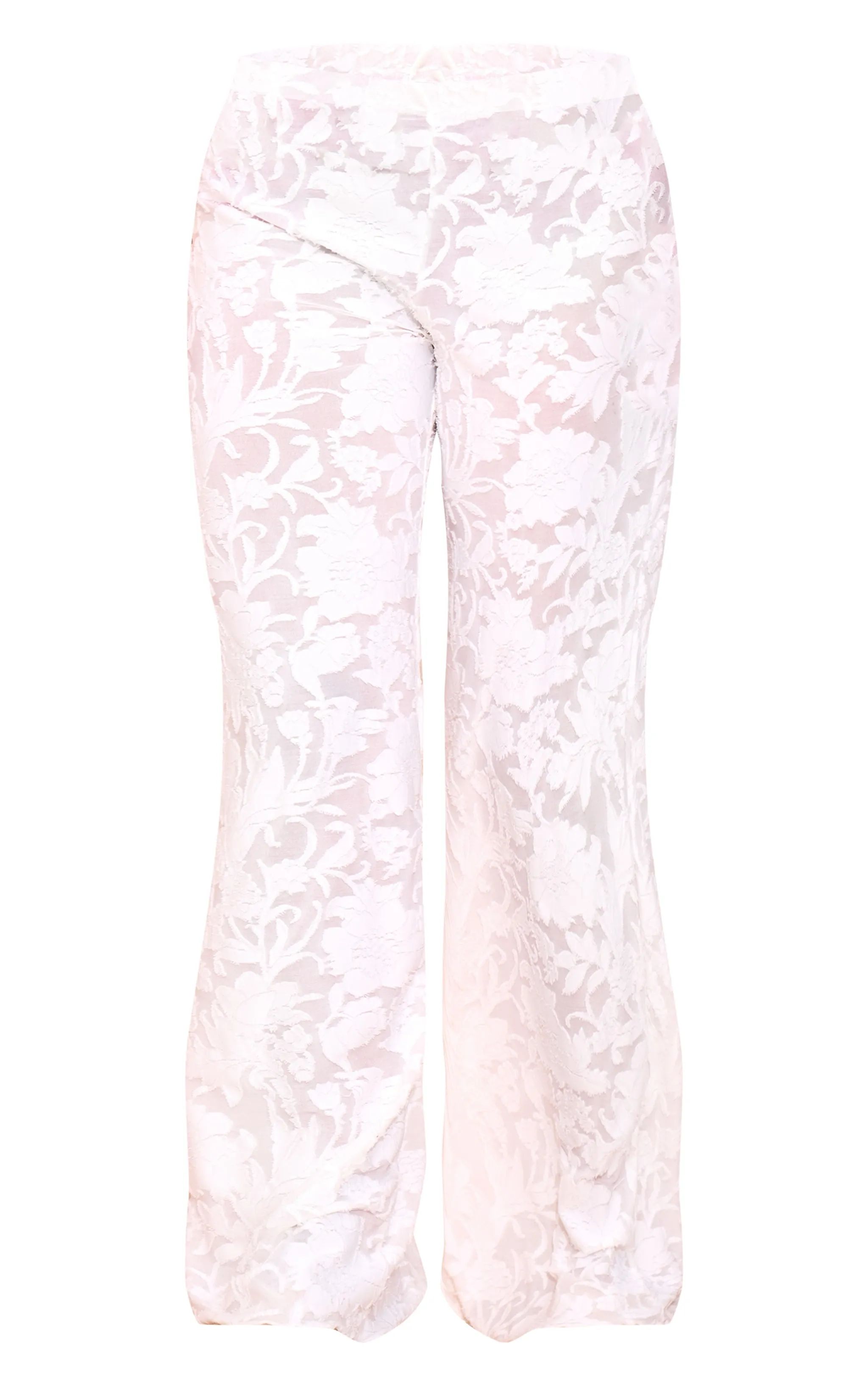 Petite Pantalon large blanc texturé à taille élastiquée