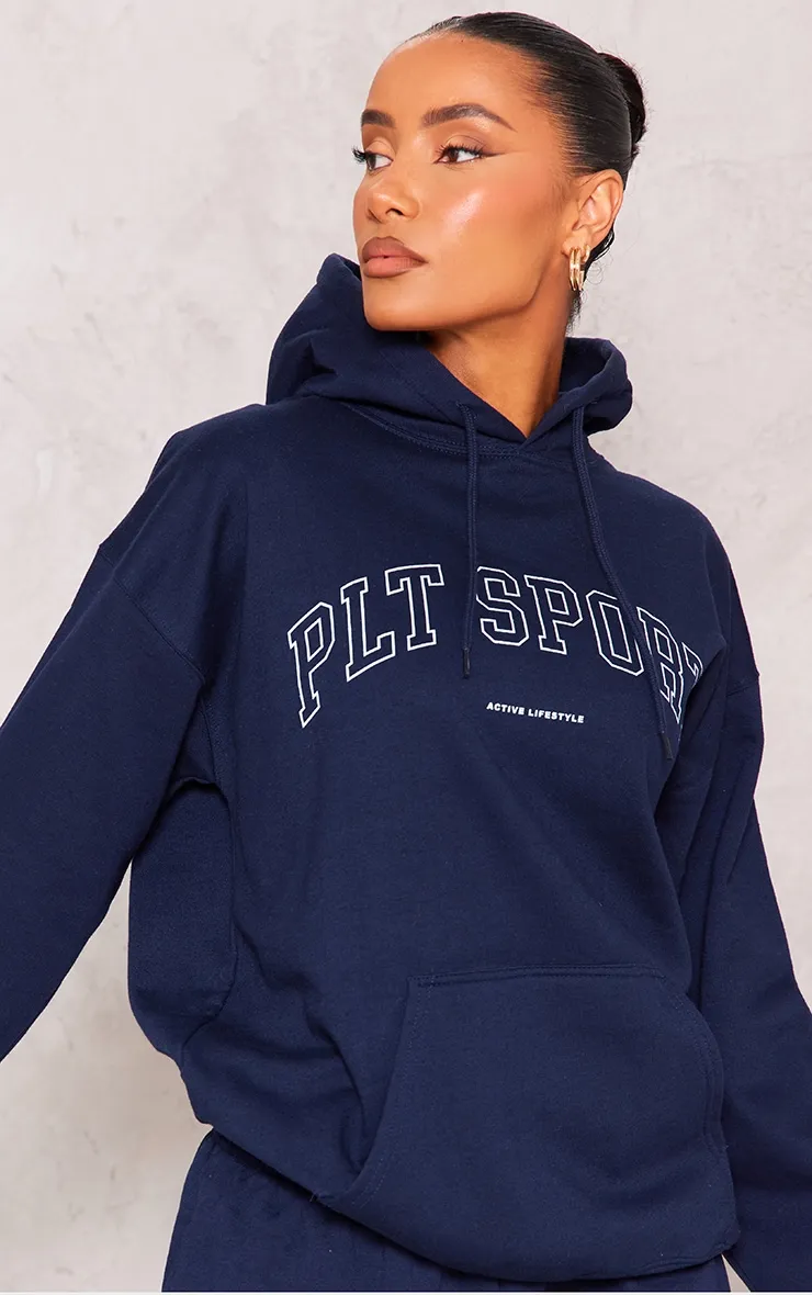 PLT Sport Hoodie bleu marine à imprimé large