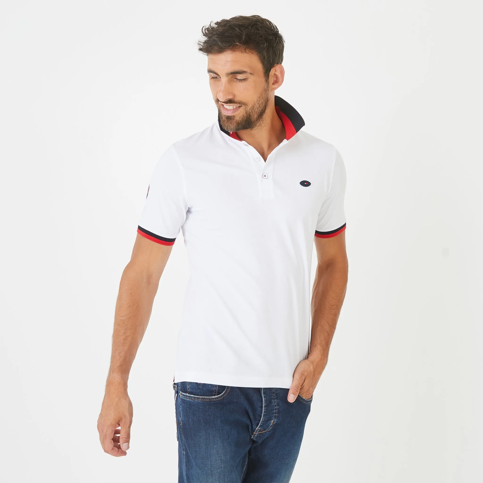 Polo FFR blanc en jersey de coton