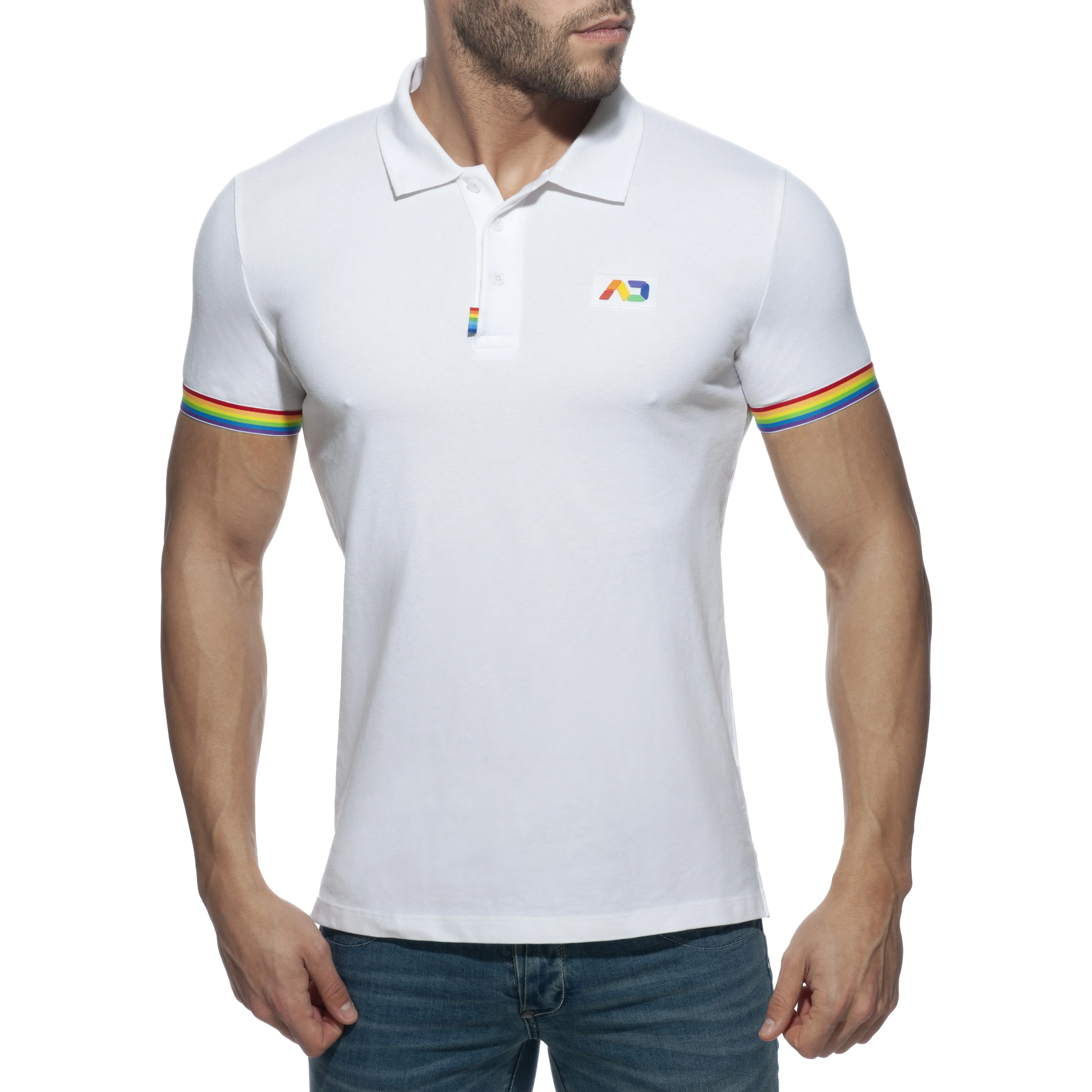 Polo Rainbow - blanc - ADDICTED : vente polo pour homme ADDICTED