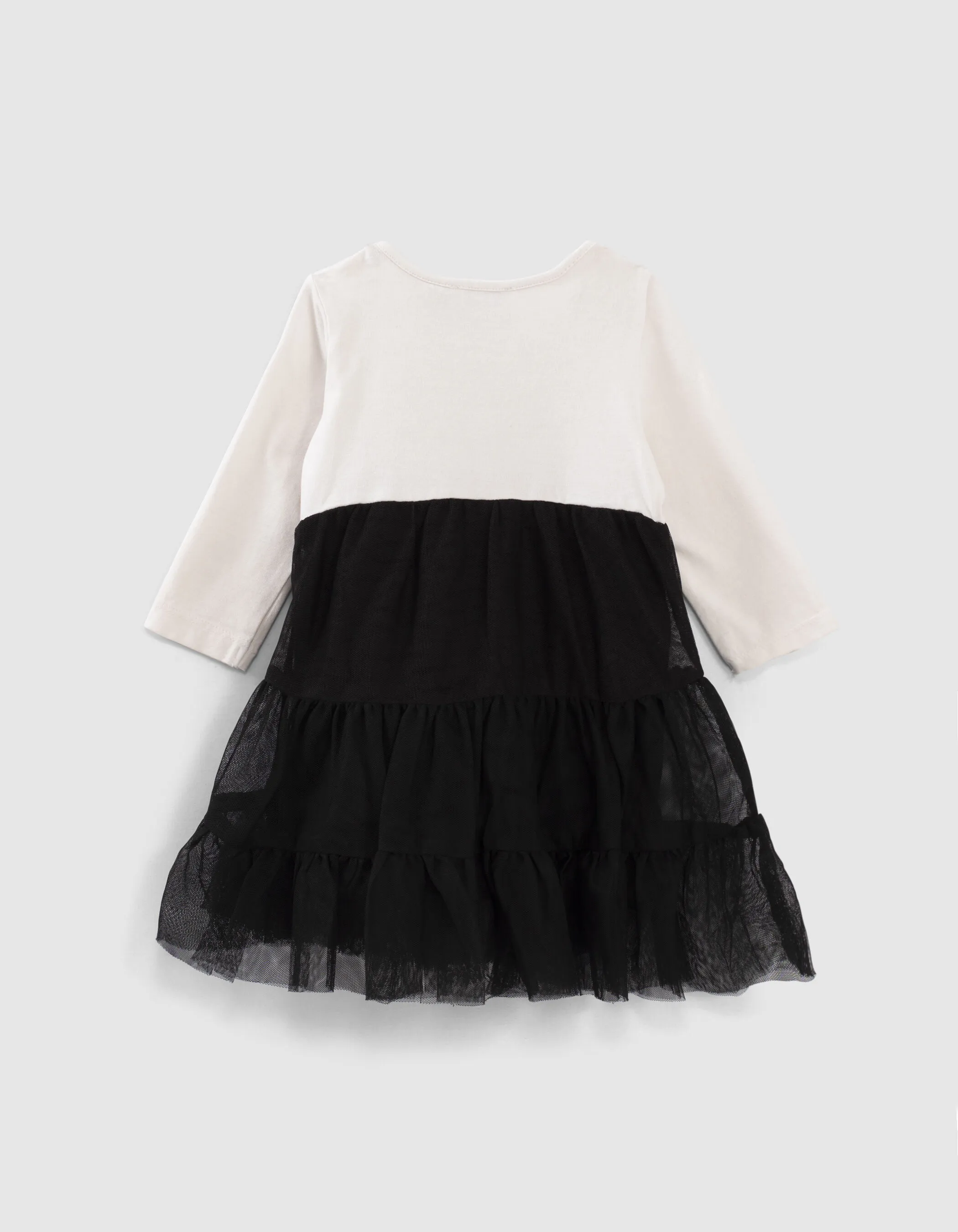 Robe blanc cassé bi matière avec tutu rock bébé fille