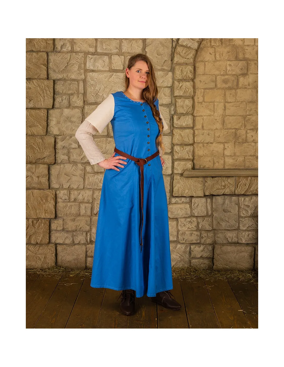 Robe médiévale modèle Elodie, bleu-crème ⚔️ Boutique Épées