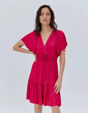 Robe volantée fushia acidulé femme