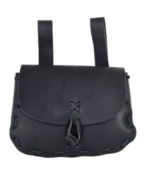 Sac ceinture médiéval, cuir noir (14x18 cm.) ⚔️ Boutique Épées