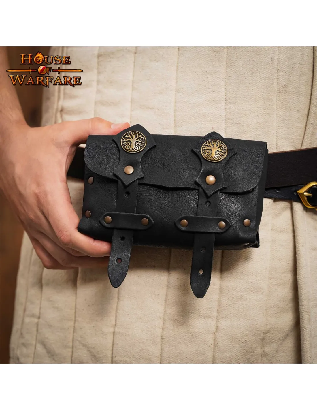 Sac ceinture Northern Adventurer en cuir - noir ⚔️ Boutique Épées