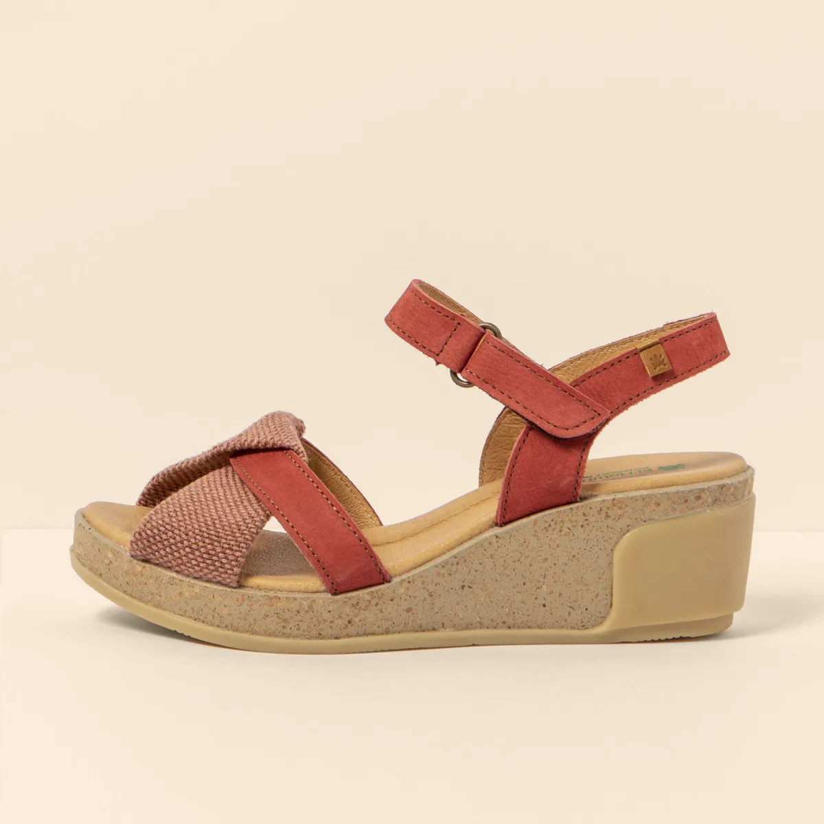 Sandales confortables compensées en cuir torsadé - Rouge