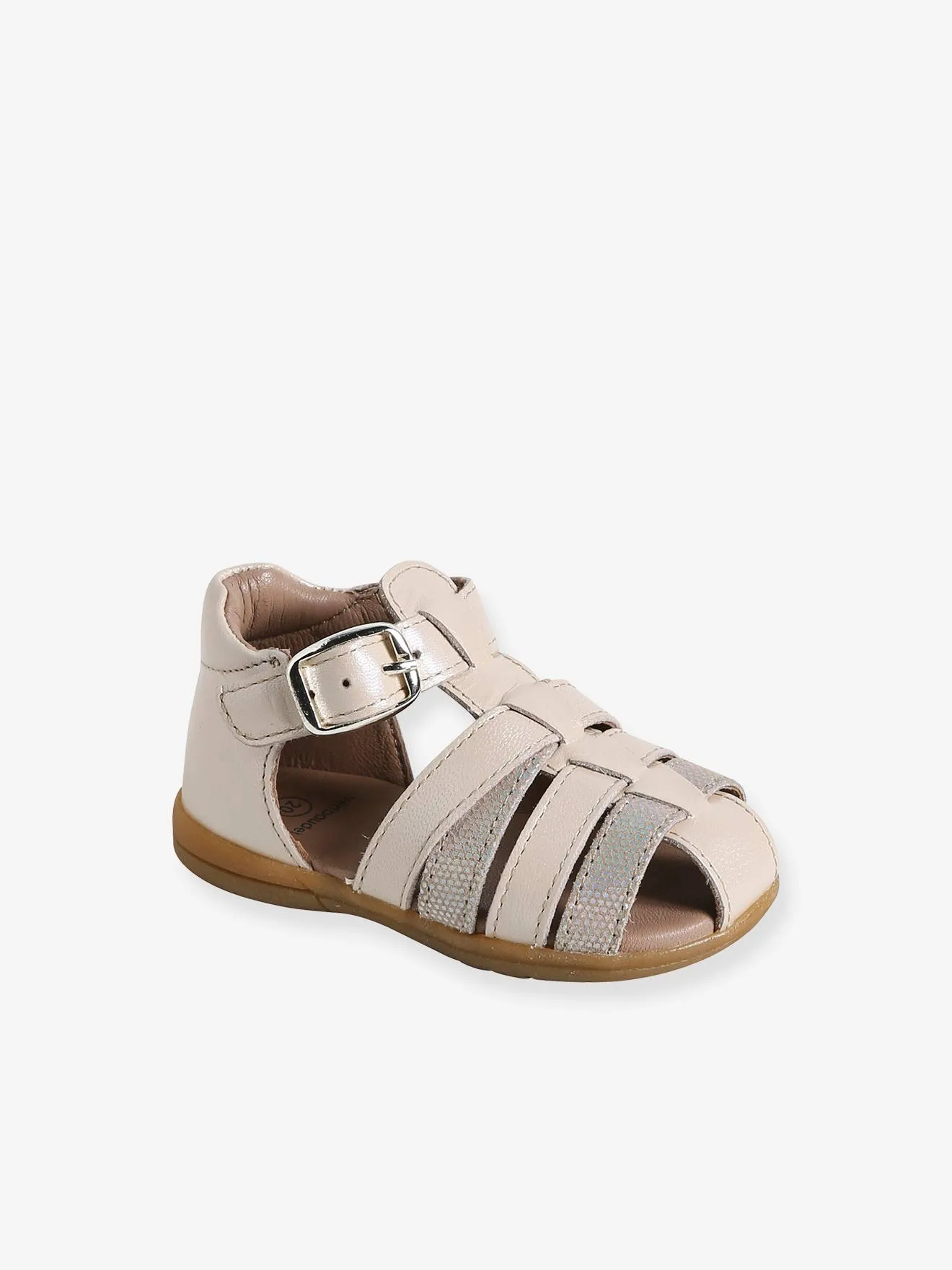 Sandales cuir bébé premiers pas beige irisé - Vertbaudet