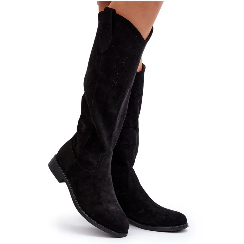 S.barski HY66-132 Bottes ajourées pour femme, noir le noir