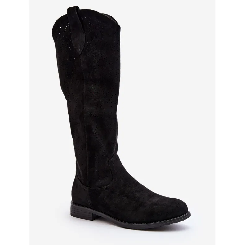 S.barski HY66-132 Bottes ajourées pour femme, noir le noir