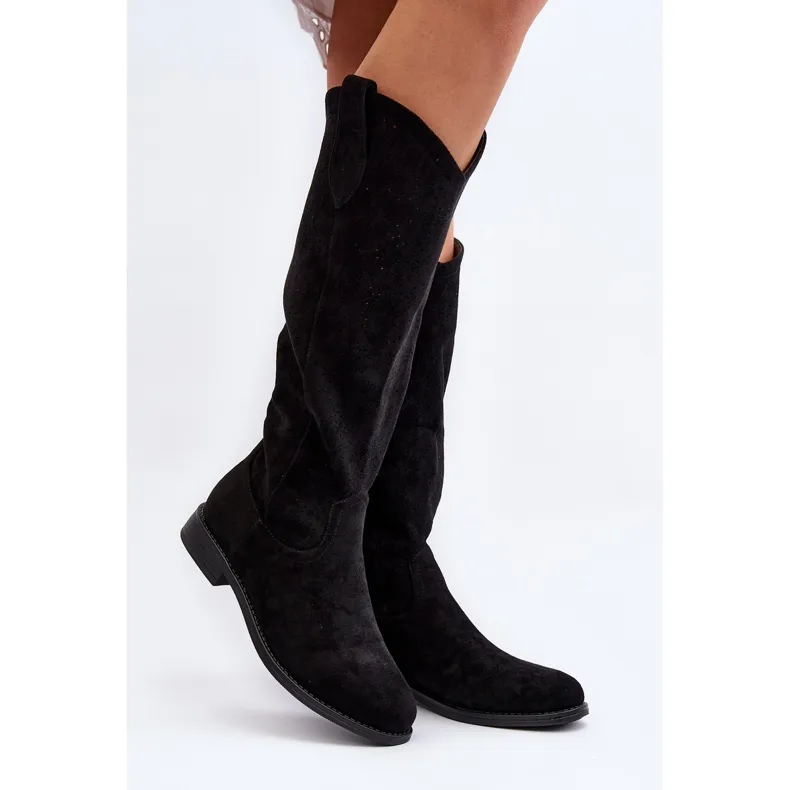 S.barski HY66-132 Bottes ajourées pour femme, noir le noir