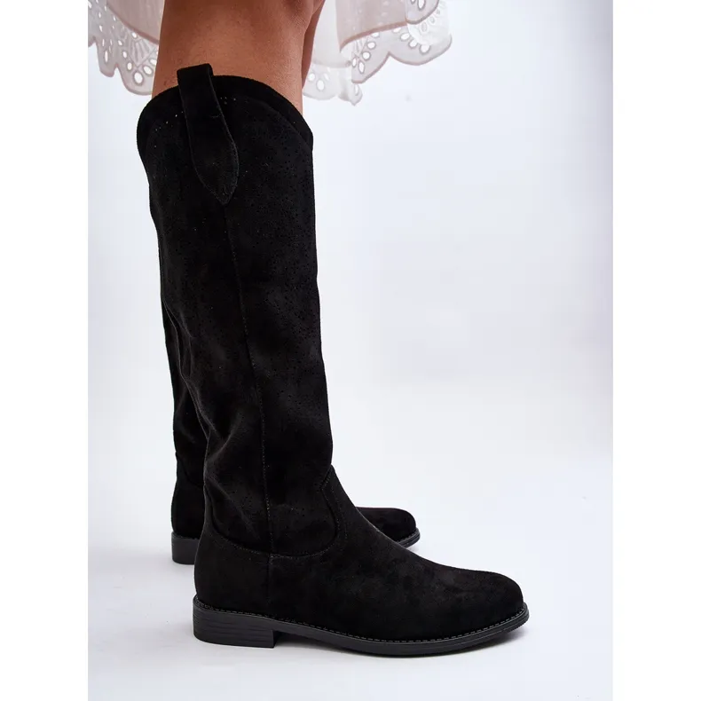 S.barski HY66-132 Bottes ajourées pour femme, noir le noir