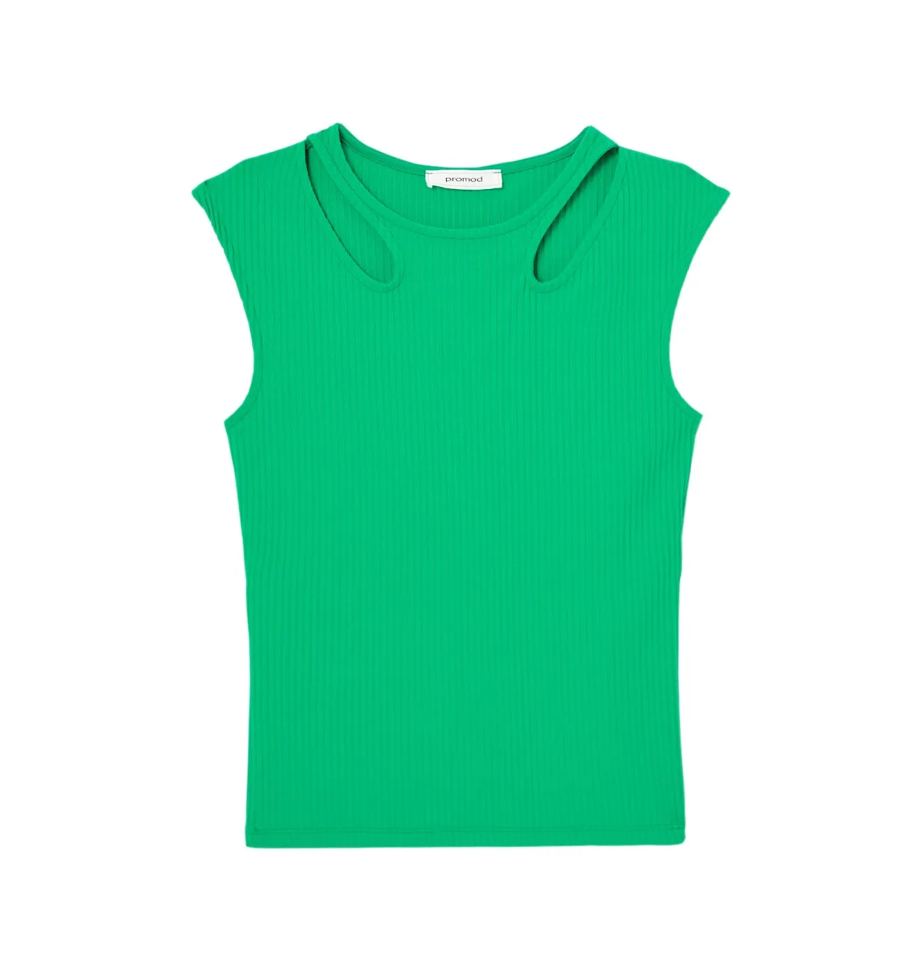 T-shirt côtelé découpé Femme - Vert