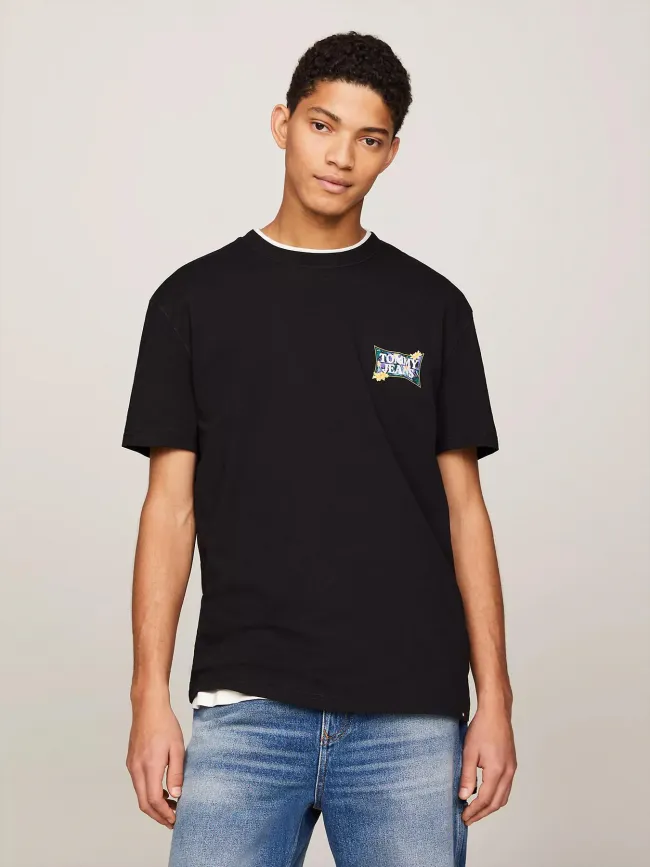 T-shirt regular logo à fleurs noir homme - Tommy Jeans | wimod