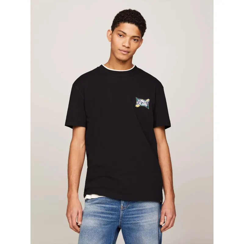 T-shirt regular logo à fleurs noir homme - Tommy Jeans | wimod