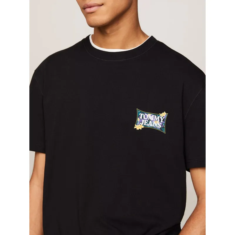 T-shirt regular logo à fleurs noir homme - Tommy Jeans | wimod