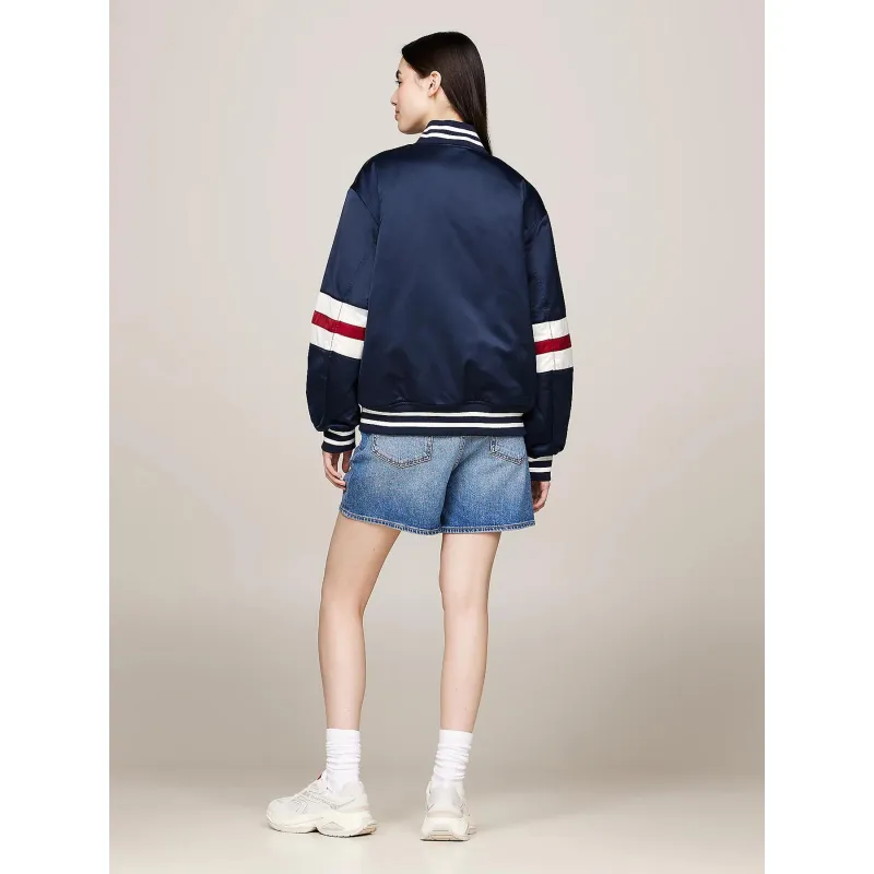 Veste bomber letterman satin bleu marine femme - Tommy Jeans | wimod