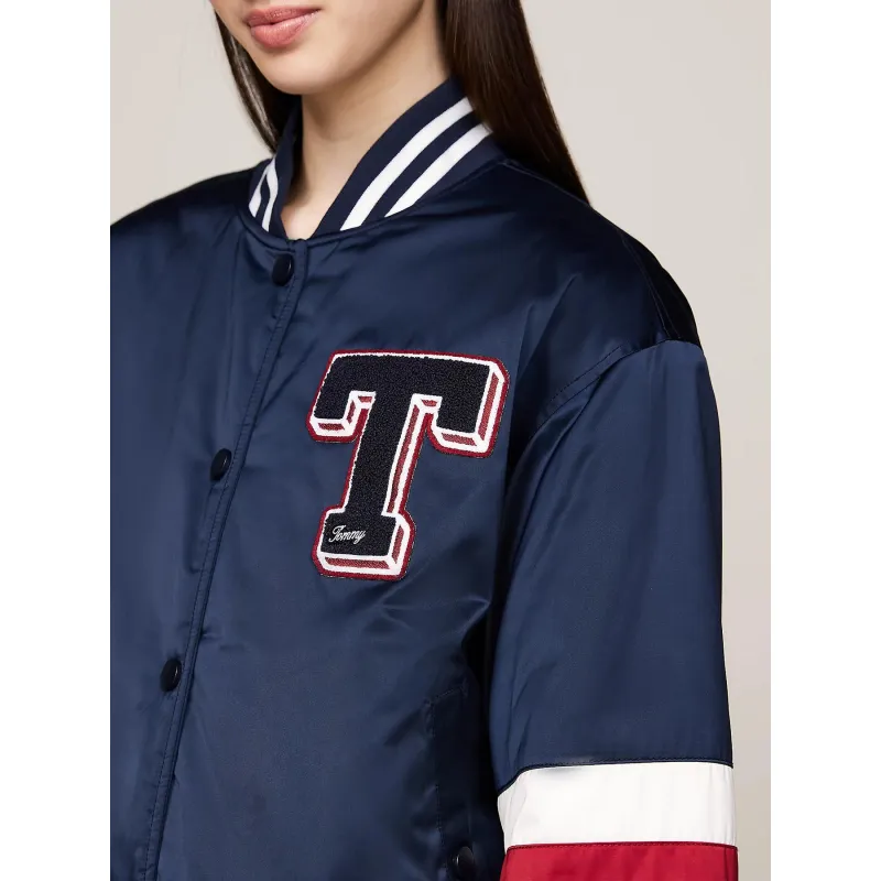 Veste bomber letterman satin bleu marine femme - Tommy Jeans | wimod