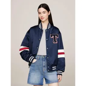 Veste bomber letterman satin bleu marine femme - Tommy Jeans | wimod