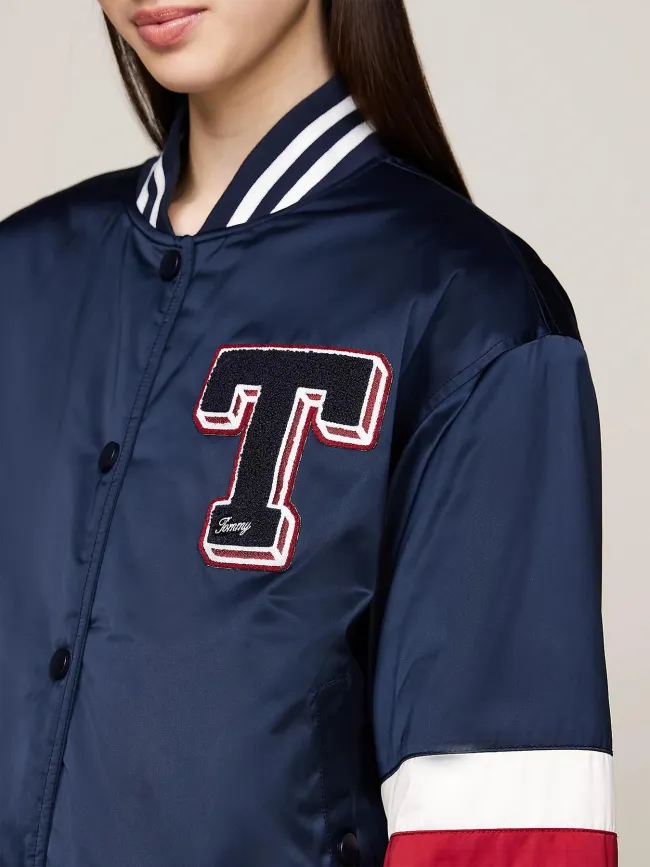 Veste bomber letterman satin bleu marine femme - Tommy Jeans | wimod